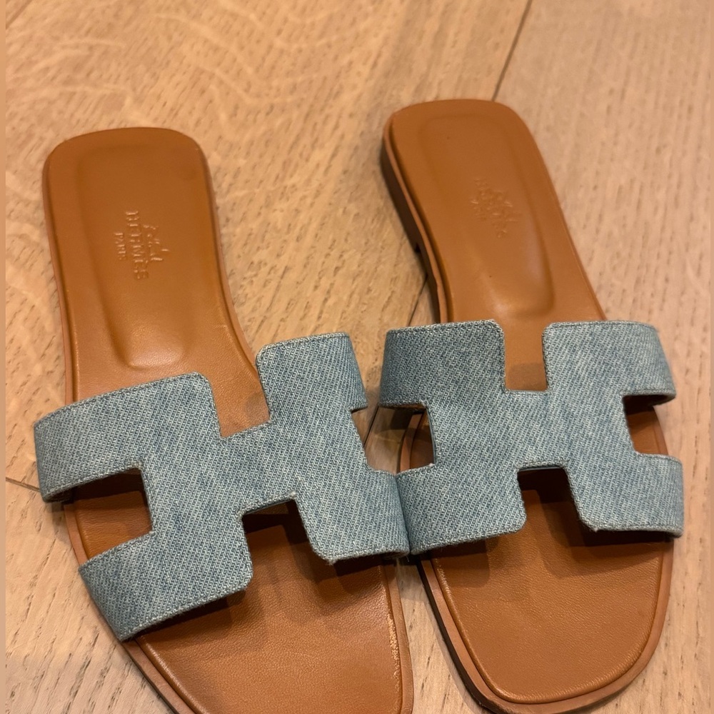 Women’s Denim Slide Sandals - Light Blue